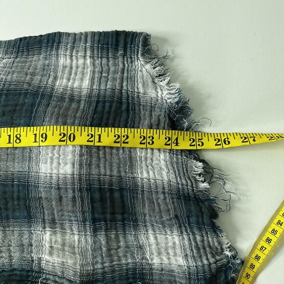 mnml Shirt Womens Large Blue Gray Plaid Frayed Gauze Distressed Button Up Top - Picture 9 of 10